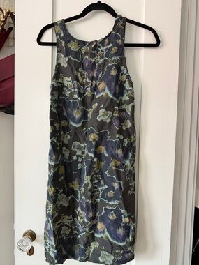 Floral Print Sleeveless silk and linen Mini Dress Small